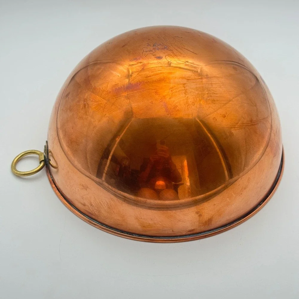 Copper Mixing Bowls Set of 2 Brass Ring Handles Round Bottom Kitchenware vintage